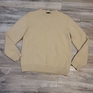 Belmondi Sweater Mens Medium Beige Made In Italy Merino Wool Blend Crewneck